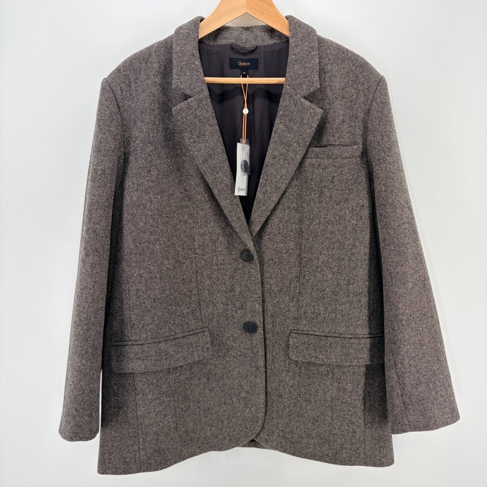 Quince Italian Wool Oversized Blazer Brown Tweed Academia XL
